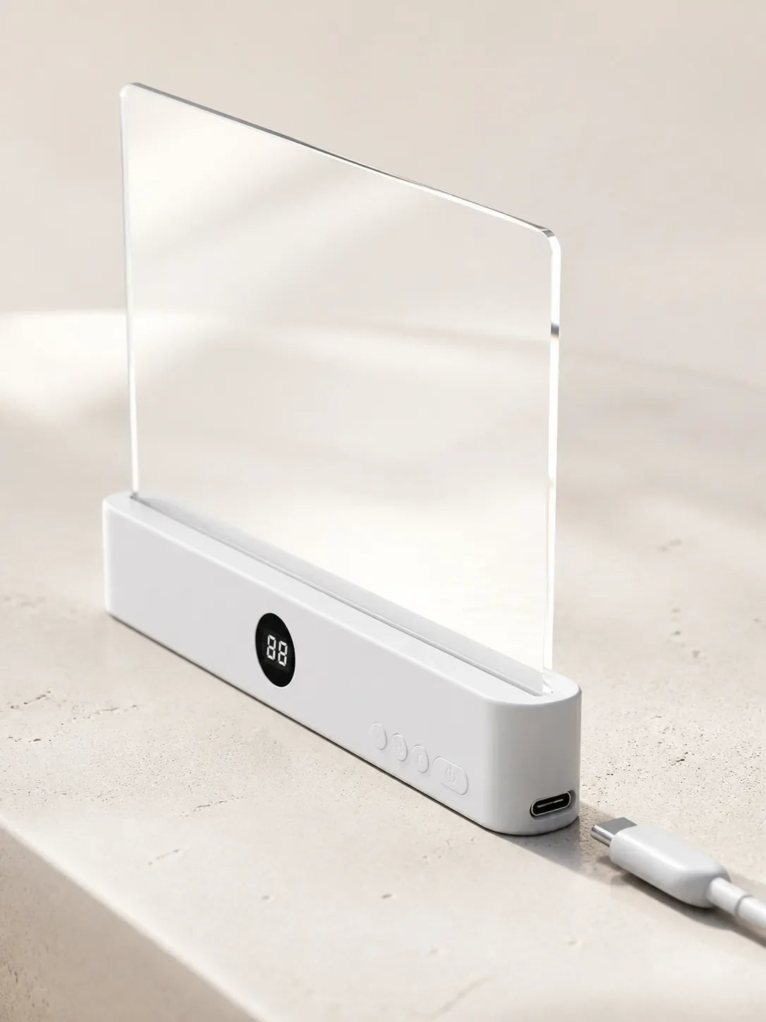 Lumalli slim profile and USB-C charging port in a studio setting