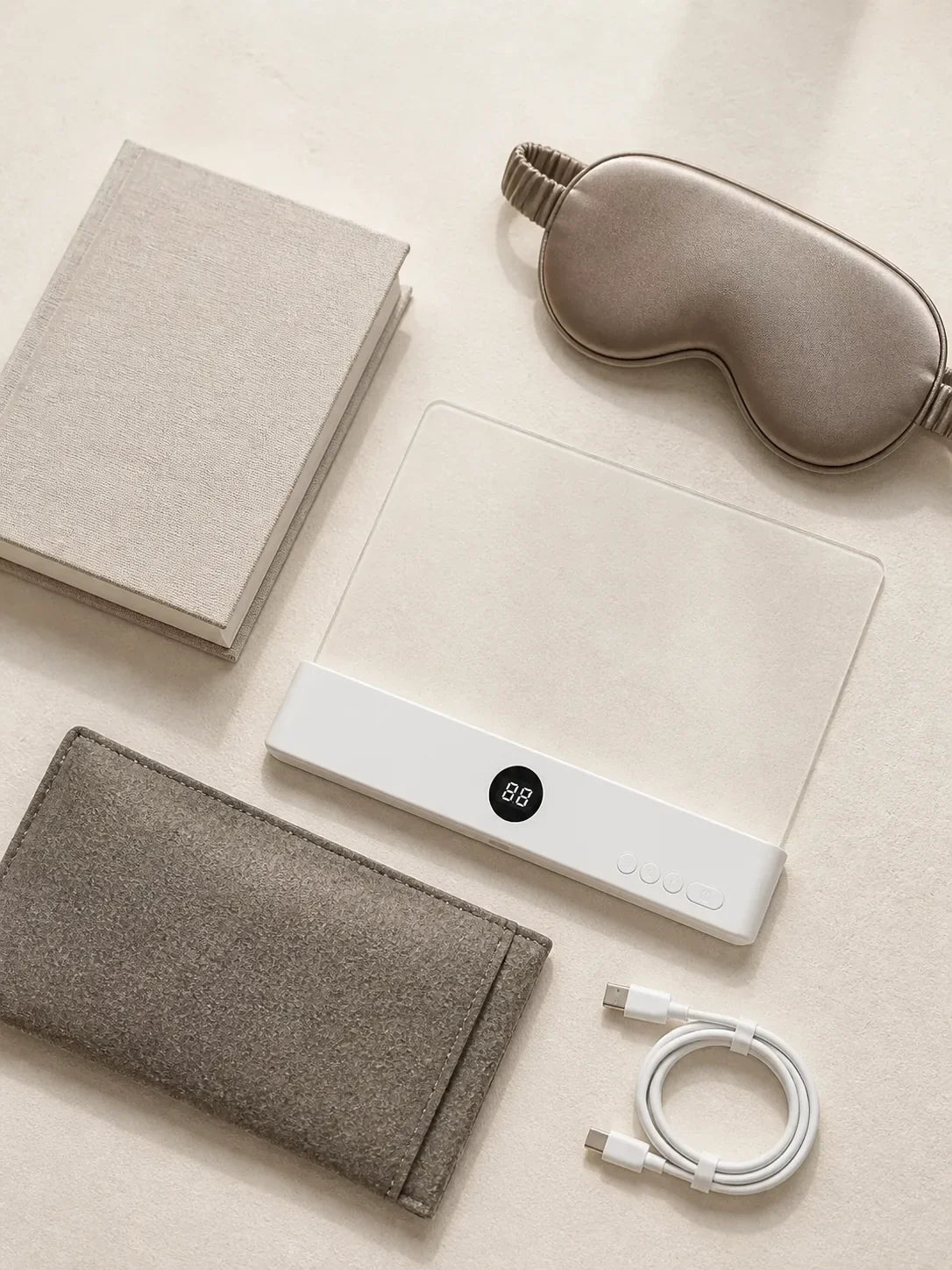 Lumalli travel kit with book sleep mask sleeve and charging cable