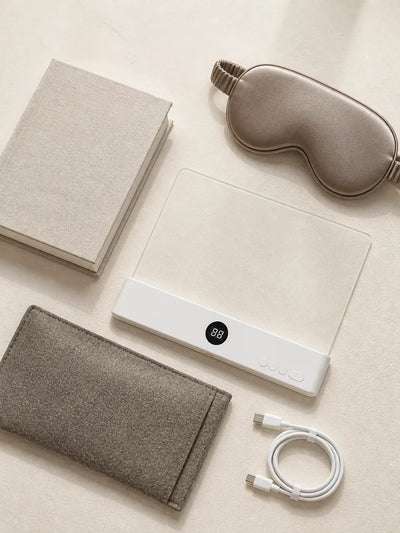 Lumalli travel kit with book sleep mask sleeve and charging cable